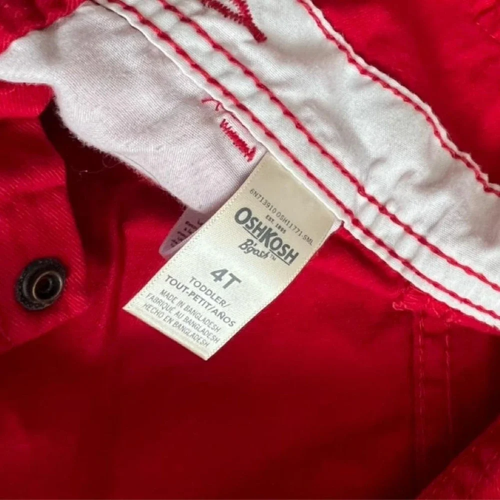 Oshkosh B'Gosh Girls Red Short Overalls w/ Eyelet Lace Trim Size 4T